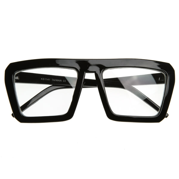 Retro Flat Top Block Aviator Clear Lens Glasses - Mobilia Theme