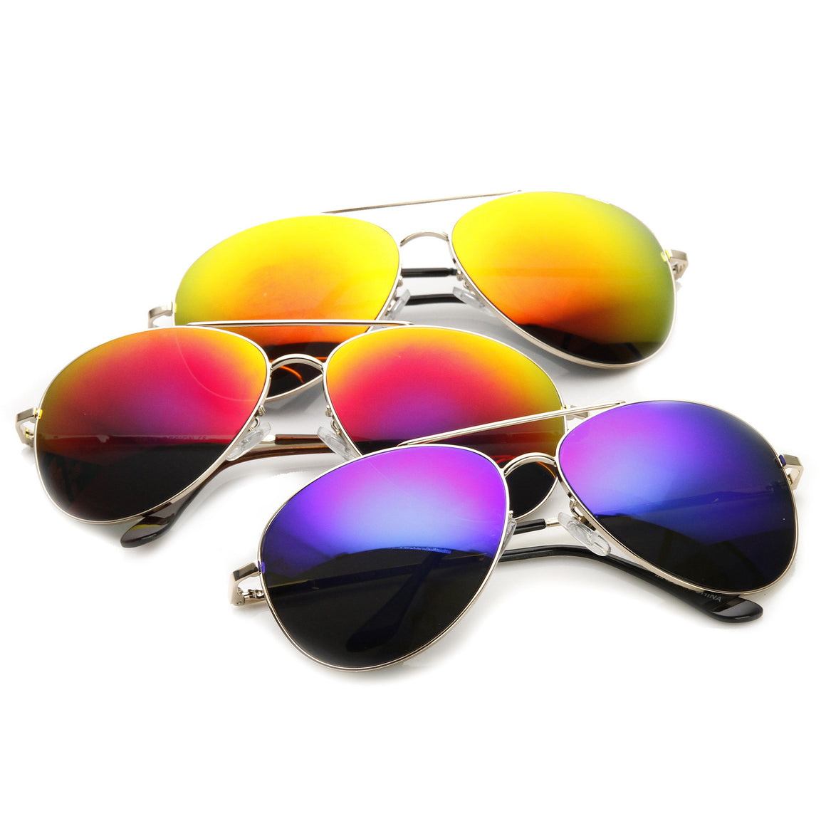 Large Premium Full Metal Revo Mirrored Lens Aviator Sunglasses 1374 [3 Pack]