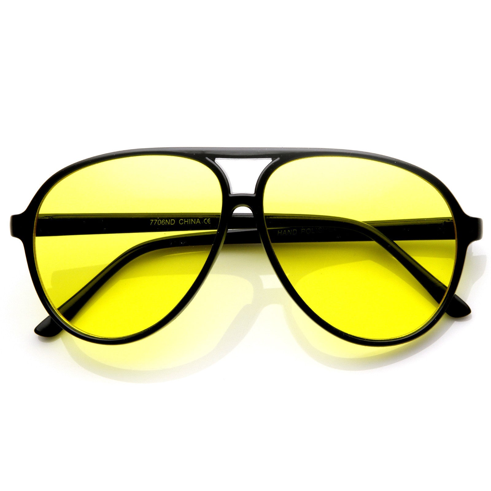 Retro 1980s Fashion Plastic Aviator Yellow Driving Lens Sunglasses 8805