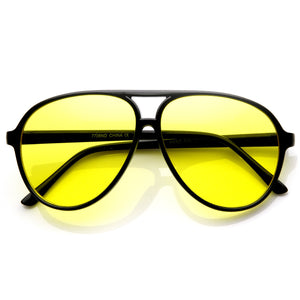 Retro 1980s Fashion Plastic Aviator Yellow Driving Lens Sunglasses 8805