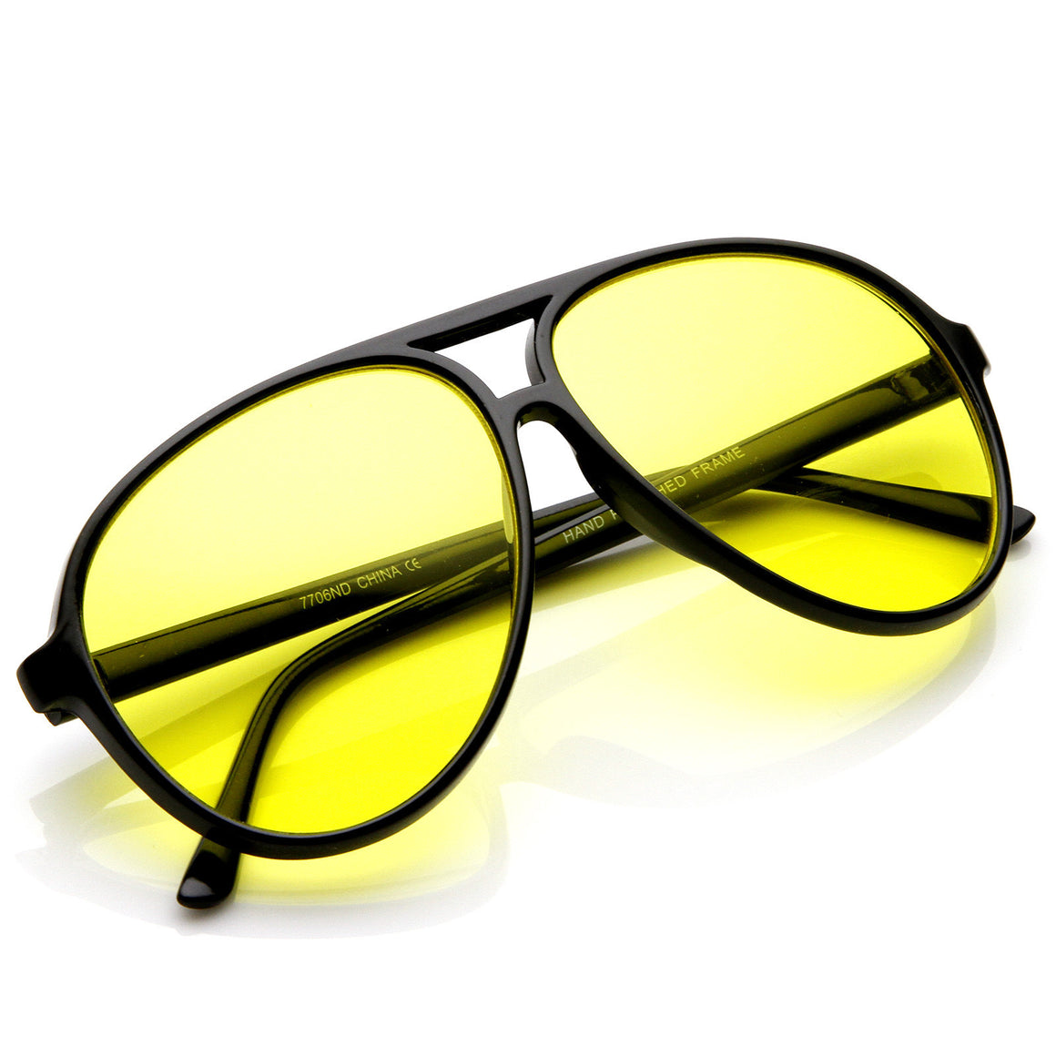 Retro 1980s Fashion Plastic Aviator Yellow Driving Lens Sunglasses 8805